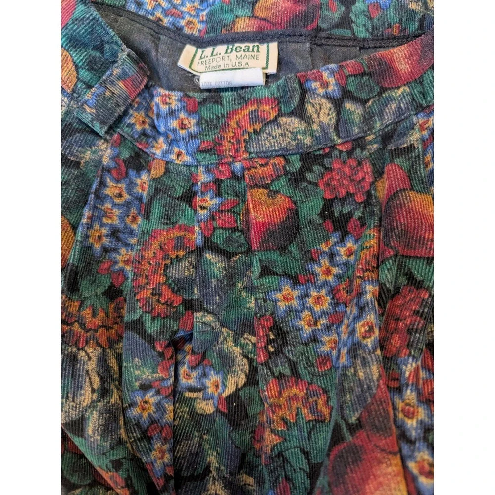 L.L. Bean Vintage Corduroy Floral Fruit Tapestry Midi Skirt Green Red 12 Petite